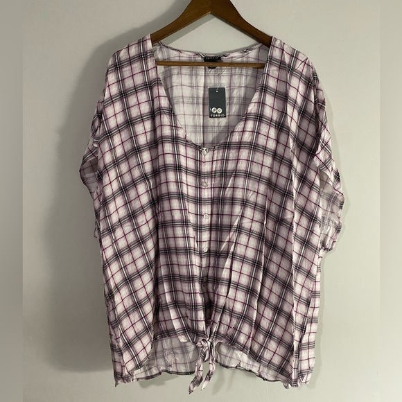 Torrid - Purple Plaid Tie Front Blouse - Picture 2 of 9